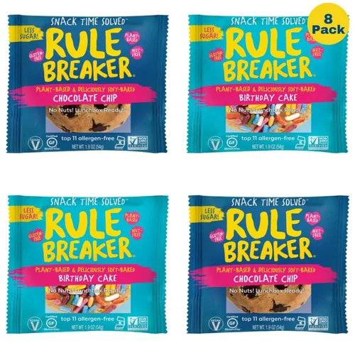Vista 8 de Rule Breaker - Galletas veganas, sin gluten, sin nueces, hipoalergénicas, Kosher, envueltas individualmente, 1.9 oz, aperitivos