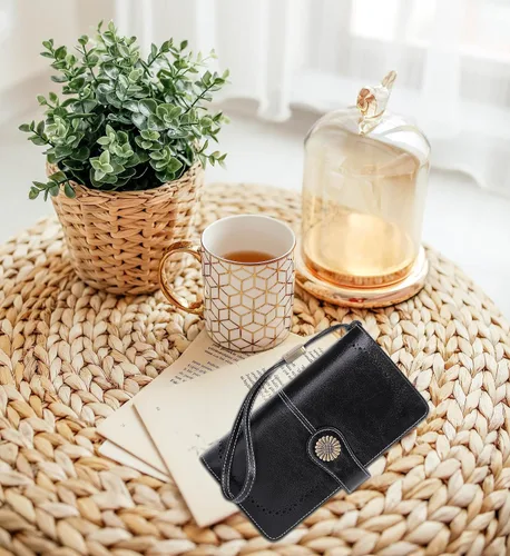 Vista 6 de Cartera de pulsera personalizada, carteras con nombre grabado personalizado con bloqueo RFID, gran capacidad, cartera de mano para tarjetas