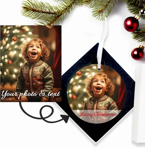 Vista 6 de Adorno de Navidad con foto personalizada 2025 – Recuerdo de Navidad personalizado con imagen y texto, regalo único para recién casados, nuevos