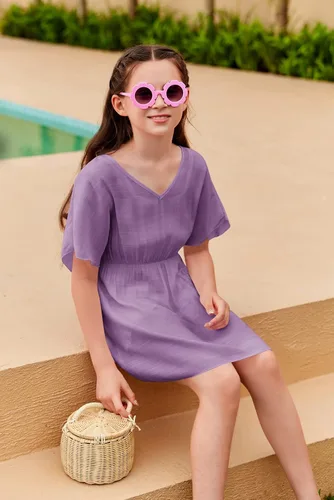 Vista 2 de Fommykin Pareos para trajes de baño para niñas, para playa, lindo vestido tipo túnica