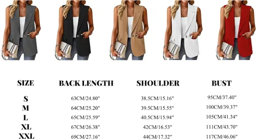 Vista 6 de Mina self Chaqueta sin mangas para mujer, casual, ligera, color sólido, chaleco abierto al frente, cárdigan con solapa y bolsillos