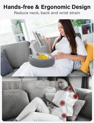 Vista 4 de TAZENI Soporte de almohada para tablet Kindle con 2 bandejas para teléfono de 4 a 13 pulgadas, soporte para teléfono / tableta/Kindle iPad soporte