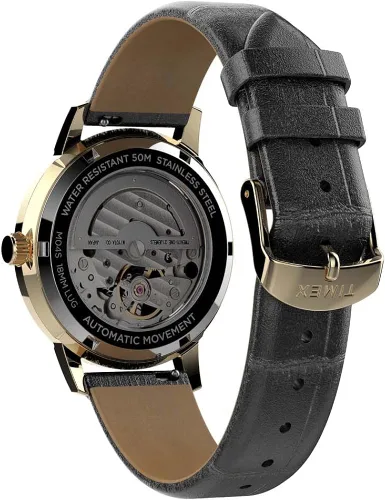 Vista 4 de Timex Reloj de pulsera automático de piel de 1.496in, color doradonegronegro, talla única