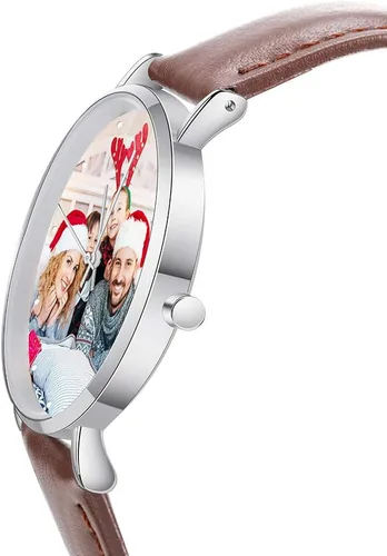 Vista 5 de OPALSTOCK Reloj personalizado grabado con palabras y foto, correa de cuero, hecho a mano, para pareja, regalo personalizado para el padre, madre