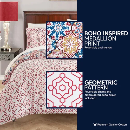 Vista 3 de Chic Home DS5186-AN Bristol - Juego de funda de edredón reversible de 4 piezas, color rosa, tamaño Queen