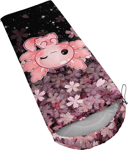 Vista 4 de QOOMO Axolotl - Lindos sacos de dormir para campamento, 3 estaciones, clima cálido y fresco, ligeros, impermeables, para adultos y niños, viajes