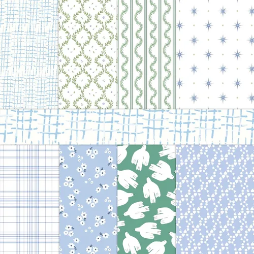 Vista 15 de PRSTINCOL Papel para álbum de recortes, 16 hojas de 6 x 6 pulgadas, suministros de álbum de recortes de estilo de ventana azul, papel de decoupage