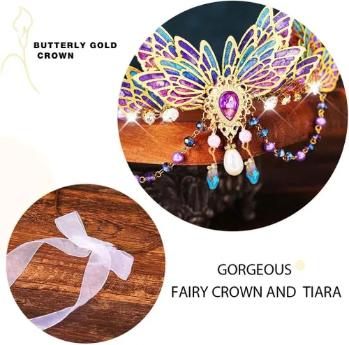 Vista 4 de Yean Tiaras de mariposa púrpura corona de hadas disfraz de hadas para mujer