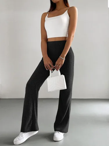 Vista 7 de GORGLITTER Pantalones de yoga acampanados para mujer, de cintura alta, de punto acanalado, acampanados