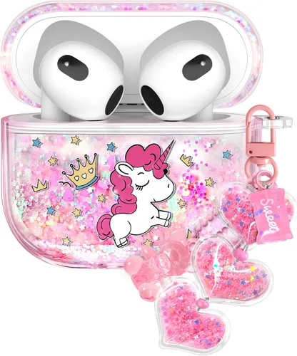 Vista 7 de para Airpods de 2ª/1ª Generación - Estuche Quicksand Liquid Kawaii Lindo Mujer Niña Mujeres Chispeante Brillante Bling Resplandor Adorable Elegante