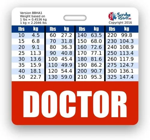 Vista 25 de Doctor Badge Buddy - Tablas de conversión horizontales con altura y peso (tamaño grande, negro)