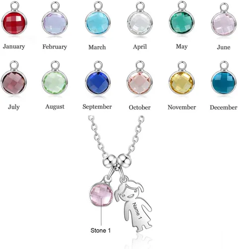 Vista 2 de Gemszoo - Collar personalizado de 1 a 5 niños con colgante para madres para mujer con piedra de nacimiento personalizado para niños y niñas