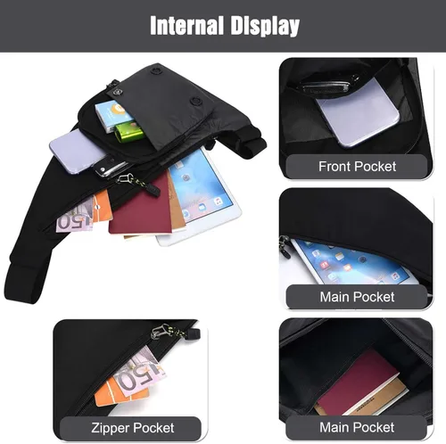 Vista 5 de Qidelong Bolso bandolera para hombres y mujeres, delgado bolso de bolsillo personal, mochila de hombro en el pecho, mochila casual, riñonera de viaje