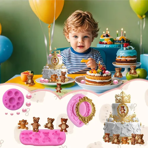 Vista 7 de 5 moldes de silicona para fondant de oso y bolas de fondant de perlas 3D, semiesferas de chocolate, marcos de fotos de silicona para ositos