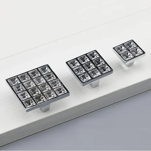 Vista 5 de Paquete de 4 Pomos Tiradores Cuadrados Extra Grandes de Cristal con Strass para Gabinetes Manijas, Pomos Brillantes de Cristal Tipo Diamante