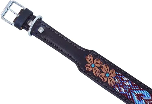Vista 5 de Collar de cuero para perro, tamaño grande, estilo occidental, resistente, manual, ajustable, con cuentas y acolchado, suave para cachorros y perros