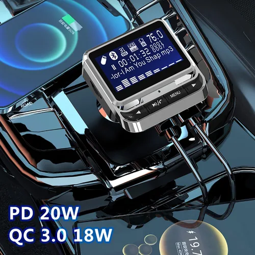 Vista 6 de Transmisor FM Bluetooth para automóvil, adaptador de radio inalámbrico, 38 W [PD 20 W + QC 3.0], kit automático manos libres con control remoto