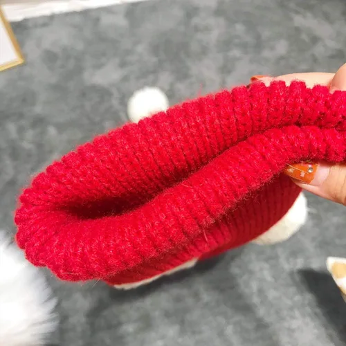 Vista 3 de POPETPOP Sombrero de Navidad para perro, cálido gorro de invierno para cachorros, grueso, pequeño, de punto, para gato, Navidad, diadema, ropa