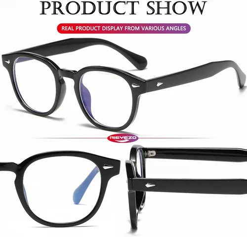 Vista 6 de AIEYEZO Retro Computer Blue Light Blocking Glasses for Men Women Fashion Round Computer Gaming Glasses