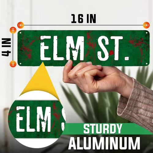Vista 2 de Elm St Street - Placa de metal rústica para decoración de pared (4 x 16 pulgadas)