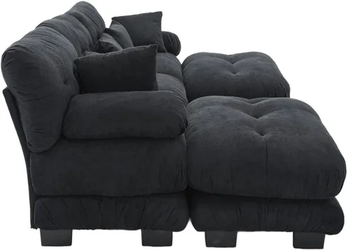 Vista 8 de Sofá modular en forma de U de 118 pulgadas con 2 otomanas, sofá de nube de terciopelo peletizado con almohadas de apoyabrazos de refuerzo, cómodo