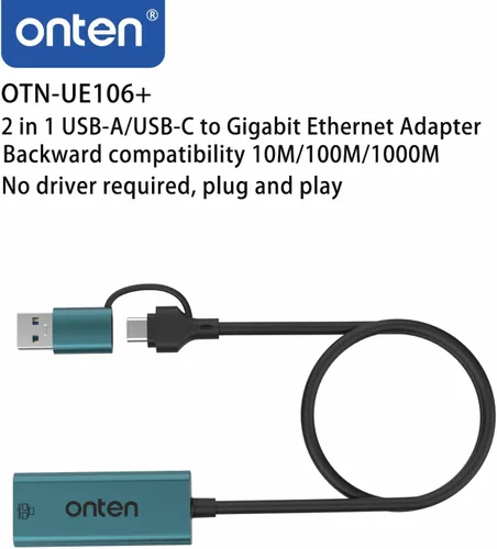 Vista 3 de Onten Adaptador USB-A y USB-C a Ethernet, RJ45 a USB C o USB A, adaptador de red LAN Gigabit Ethernet para Windows, Mac OS, iOS y más