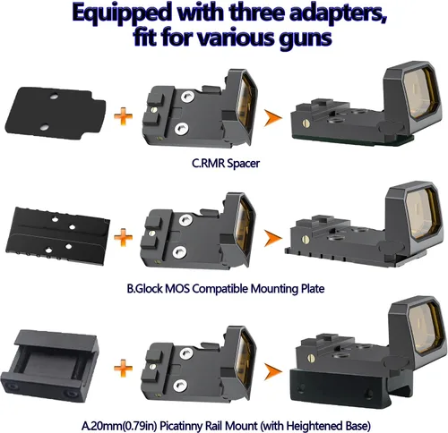 Vista 3 de Mini Folding Red Dot Sight Compact Flip Up Reflex Sight for Glock MOS, 3 MOA RMR Red Dot Gun Sight Scope with Heightened Base for Pistol Handgun and