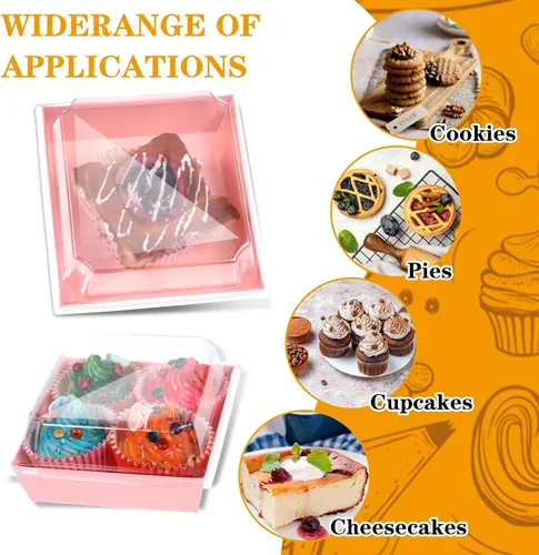 Vista 3 de Paquete de 100 cajas de charcutería con tapas transparentes de 5 pulgadas, cajas de galletas desechables para pasteles, cajas de papel para postres