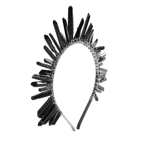 Vista 2 de HAIMEIKANG Diadema de corona de cuarzo de cristal crudo, hecha a mano, tiara de piedra natural, diadema para mujer, boda y fiestas, Vidrio