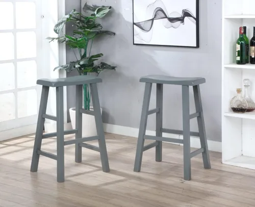 Vista 2 de eHemco Taburetes de madera maciza con asiento de silla, 29 pulgadas, gris, juego de 2