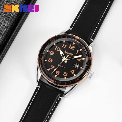 Vista 5 de SKMEI Men Watches Black Leather Band Sports Large Big Face Luxury Waterproof Luminous Fashion Dress Casual Analog Quartz Chronograph Father Gifts