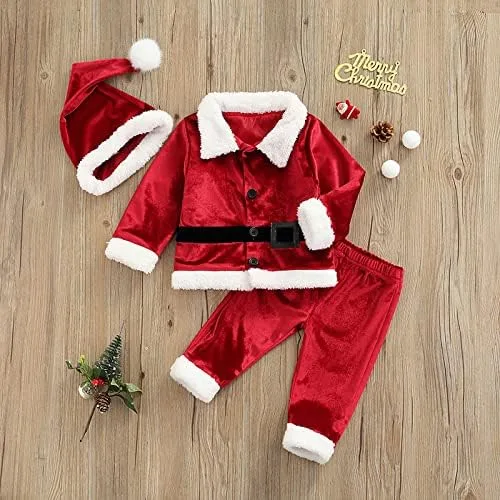 Vista 2 de BeQeuewll Chaqueta de Papá Noel de manga larga con capucha y forro polar para niñas y niños