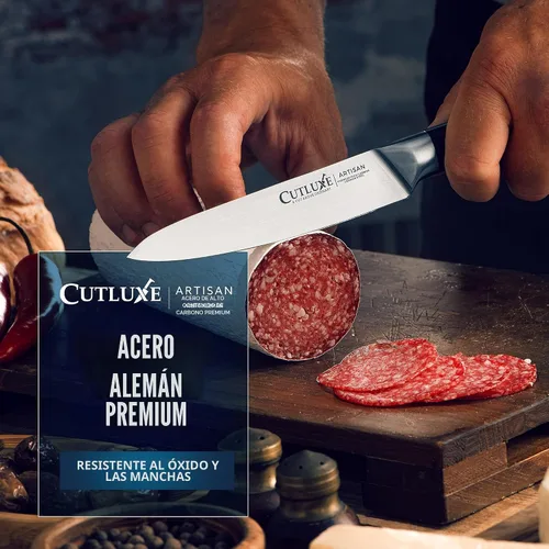 Vista 6 de Cutluxe Juego de cuchillos de chef, juego de 3 cuchillos de chef profesionales, acero alemán afilado, espiga completa, asas ergonómicas, serie
