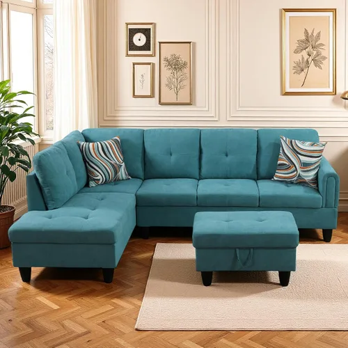 Vista 25 de Camillas en forma de L de 97 pulgadas para sala de estar, sofá seccional con otomana de almacenamiento, sofá modular con diván móvil