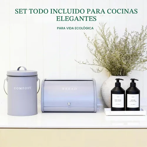 Vista 7 de FINESSY - Contenedor de compostaje para encimera con tapa, pequeño, compostador de cocina para interiores Gris nórdico.