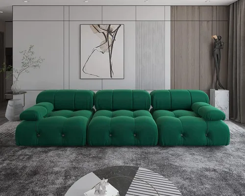 Vista 20 de JACH Sofá Seccional Modular Negro, 104" Sofás de Terciopelo Minimalistas de Estilo Mediados de Siglo, Cómodo Sofá Convertible de Asiento Profundo