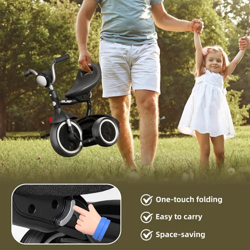 Vista 9 de Glaf Bicicleta para niños de 2 a 5 años, triciclo para niños pequeños de 1 a 3 años, triciclo con asiento ajustable y cesta de almacenamiento, Negro
