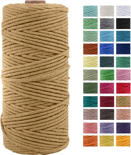 Vista 26 de Cordón de macramé de algodón natural grueso de 3mm x 109 yardas, cuerda de algodón trenzado de 4 hebras para macramé suave de color natural hecho a