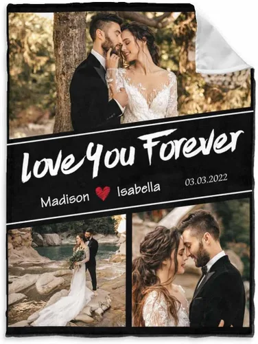 Vista 7 de InterestPrint Manta de fotos personalizada para pareja, novio, novia, manta personalizada de 6 fotos, manta personalizada de aniversario y boda