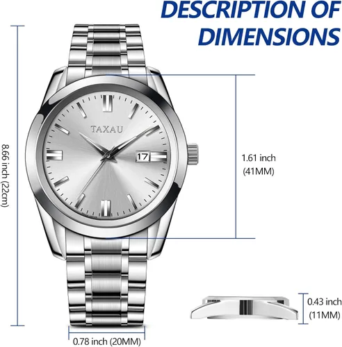 Vista 8 de Taxau Relojes analógicos de cuarzo para hombre, relojes de acero inoxidable con cara grande para hombres, relojes de pulsera para hombre con fecha