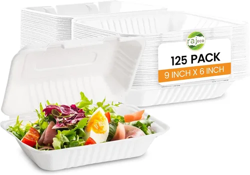 Vista 10 de Raj Eco To Go Contenedores de alimentos de 6 pulgadas con cubierta compostable, cajas desechables para llevar alimentos Contenedores para llevar