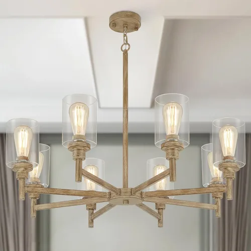 Vista 12 de Candelabros rústicos de madera falsa de 3 luces para comedor con cubierta de vidrio transparente