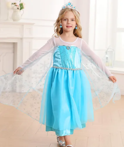 Vista 3 de iTVTi Disfraz de princesa para niñas pequeñas, disfraz de cosplay azul para fiesta de Halloween con accesorios azul