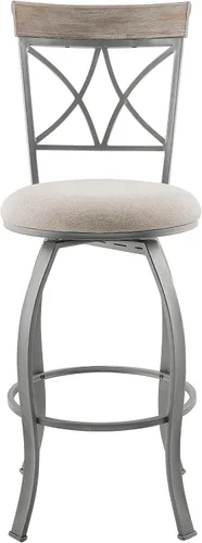 Vista 7 de Powell Hamilton Taburete giratorio de 30 pulgadas de altura de asiento con asiento tapizado gris claro y respaldo de madera Greywash