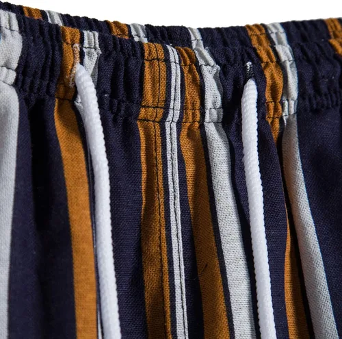 Vista 5 de Pantalones cortos para hombre, cintura con cordón, pantalones cortos activos con estampado de rayas, pantalones cortos holgados para yoga
