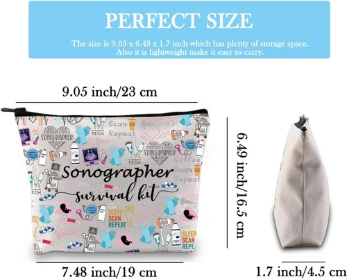 Vista 2 de GJTIM Kit de supervivencia para ecografista, regalo para radiólogo, bolsa de maquillaje con cremallera para ultrasonido, bolsa de maquillaje