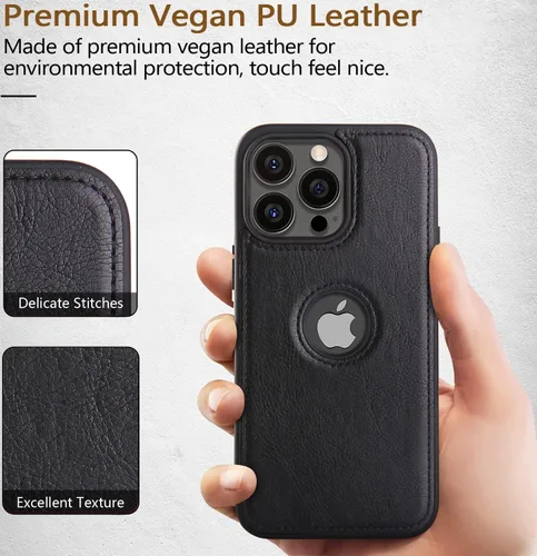 Vista 5 de WTCASE Funda de cuero para iPhone 14 Pro, delgada, flexible, agarre suave, funda de piel sintética de lujo Vgean para hombres, fundas duraderas Negro