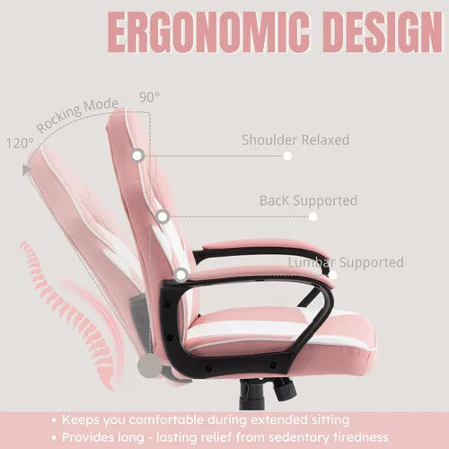 Vista 6 de Silla ergonómica de videojuegos para computadora, oficina en casa, carreras, escritorio ejecutivo de video, de piel sintética, para adultos