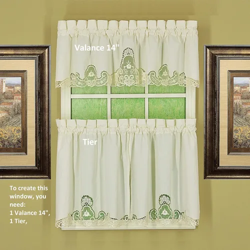 Vista 5 de Today's Curtain Annabelle Cenefa de macramé de 14 pulgadas, color crudo, 60 pulgadas de ancho x 14 pulgadas de largo