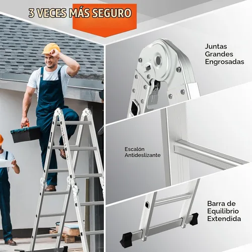 Vista 5 de LUISLADDERS Escalera plegable Extensión de aluminio multiusos 7 en 1 escalón resistente combinación EN 131 estándar (12.5 pies)
